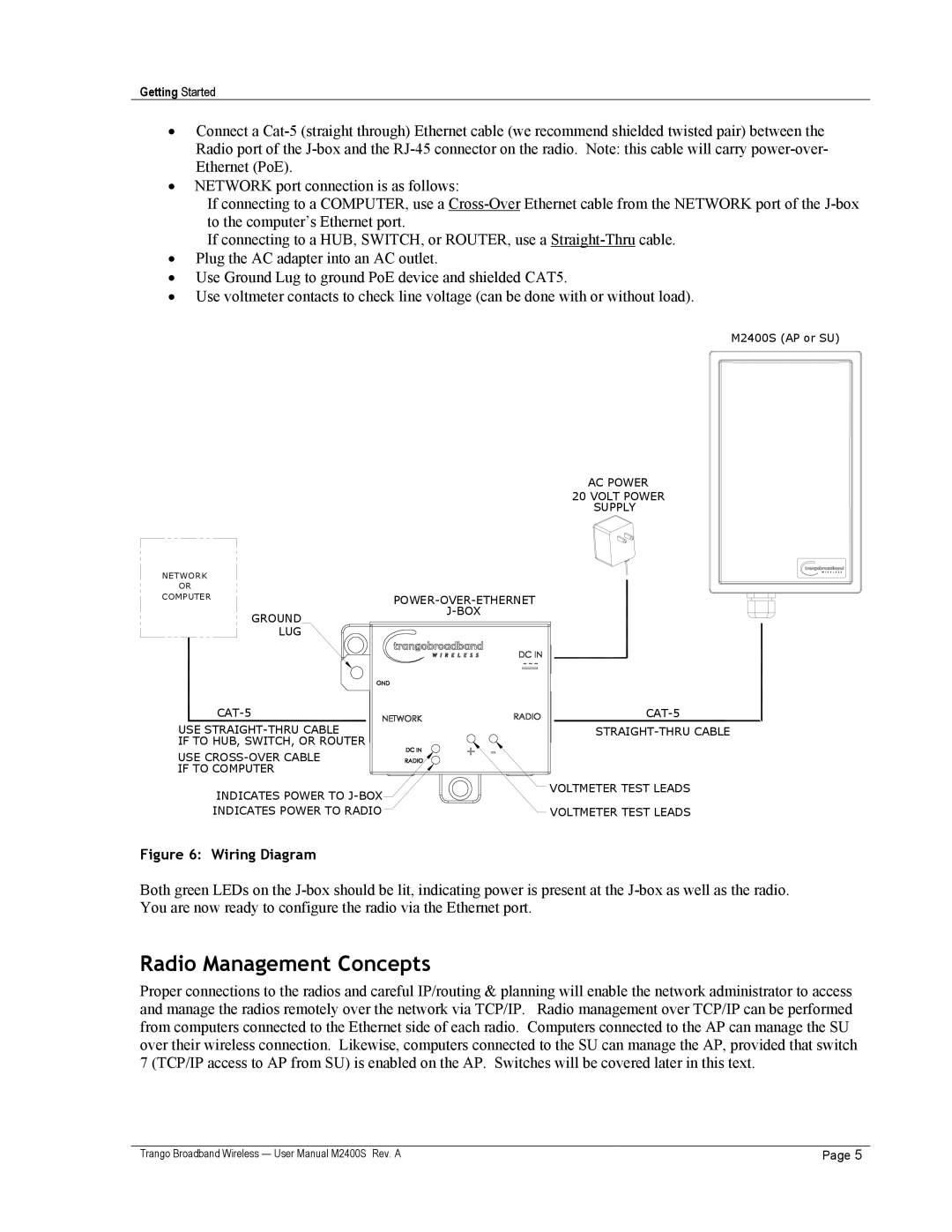 Trango Broadband M2400S user manual Radio Management Concepts, Wiring Diagram 