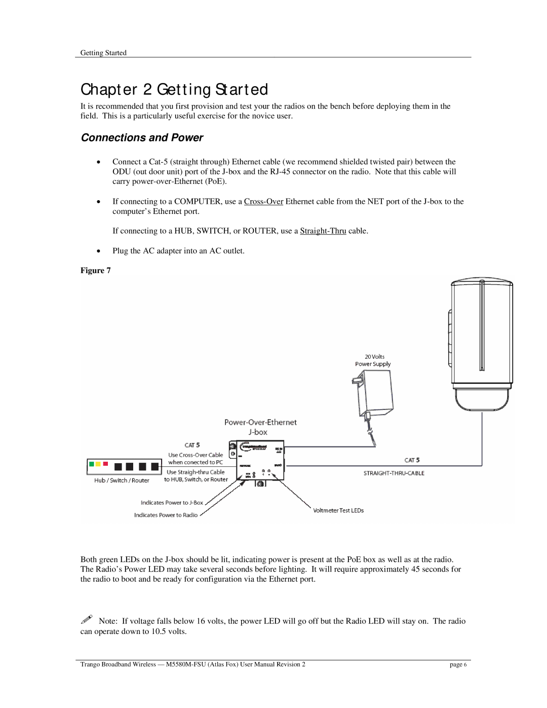 Trango Broadband M5580M-FSU user manual Getting Started, Connections and Power 