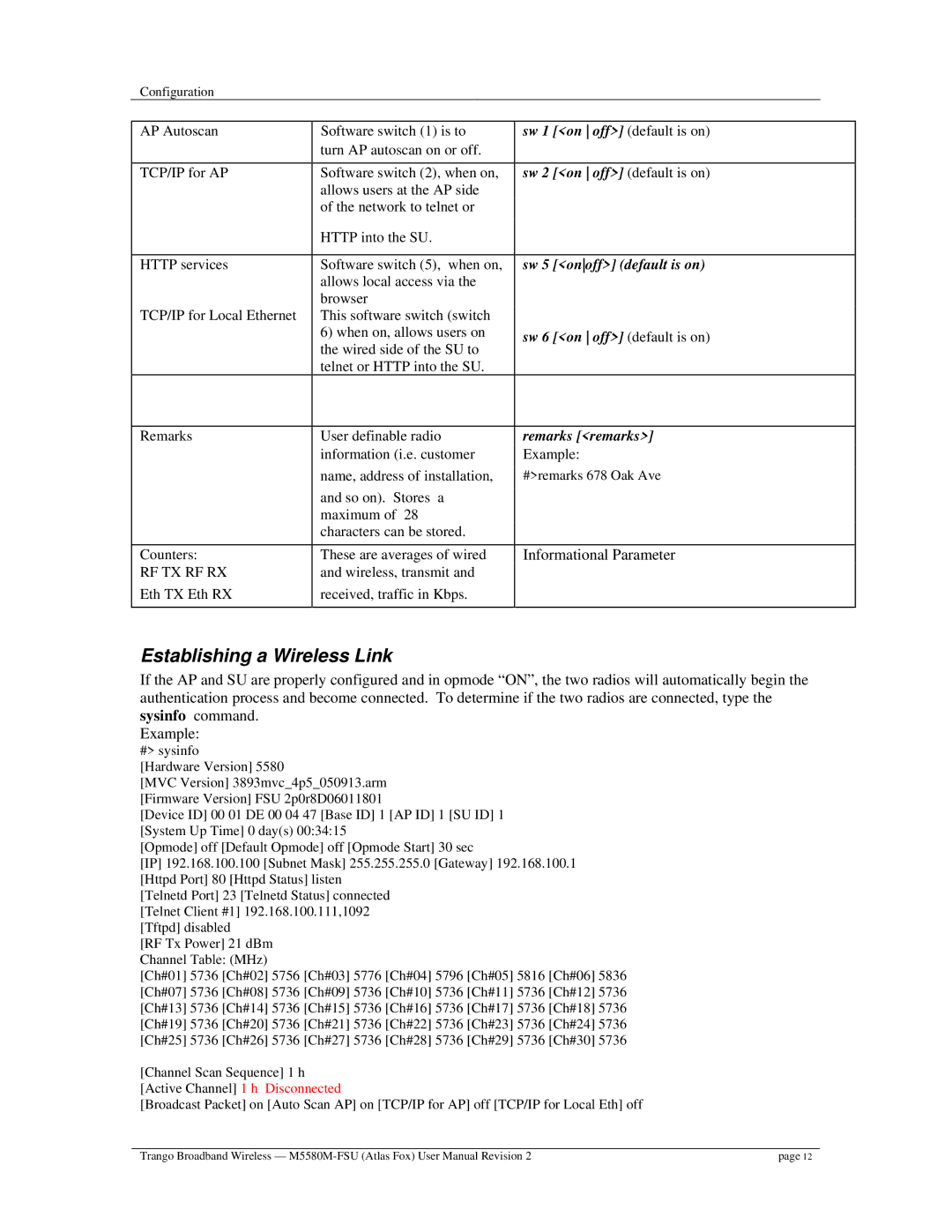 Trango Broadband M5580M-FSU user manual Establishing a Wireless Link 