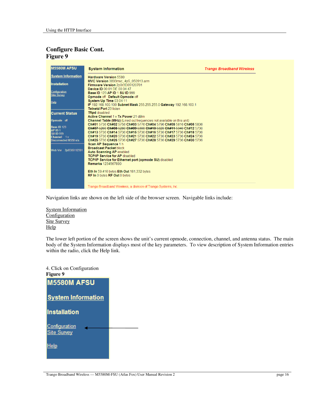 Trango Broadband M5580M-FSU user manual Configure Basic 