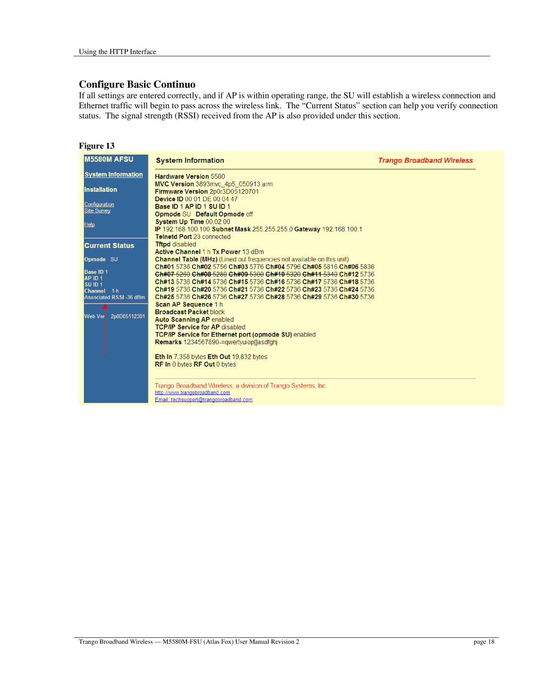 Trango Broadband M5580M-FSU user manual Configure Basic Continuo 