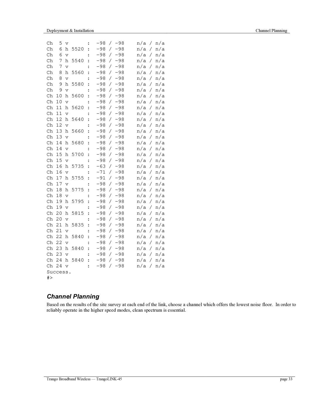 Trango Broadband TrangoLINK-45TM user manual Channel Planning 