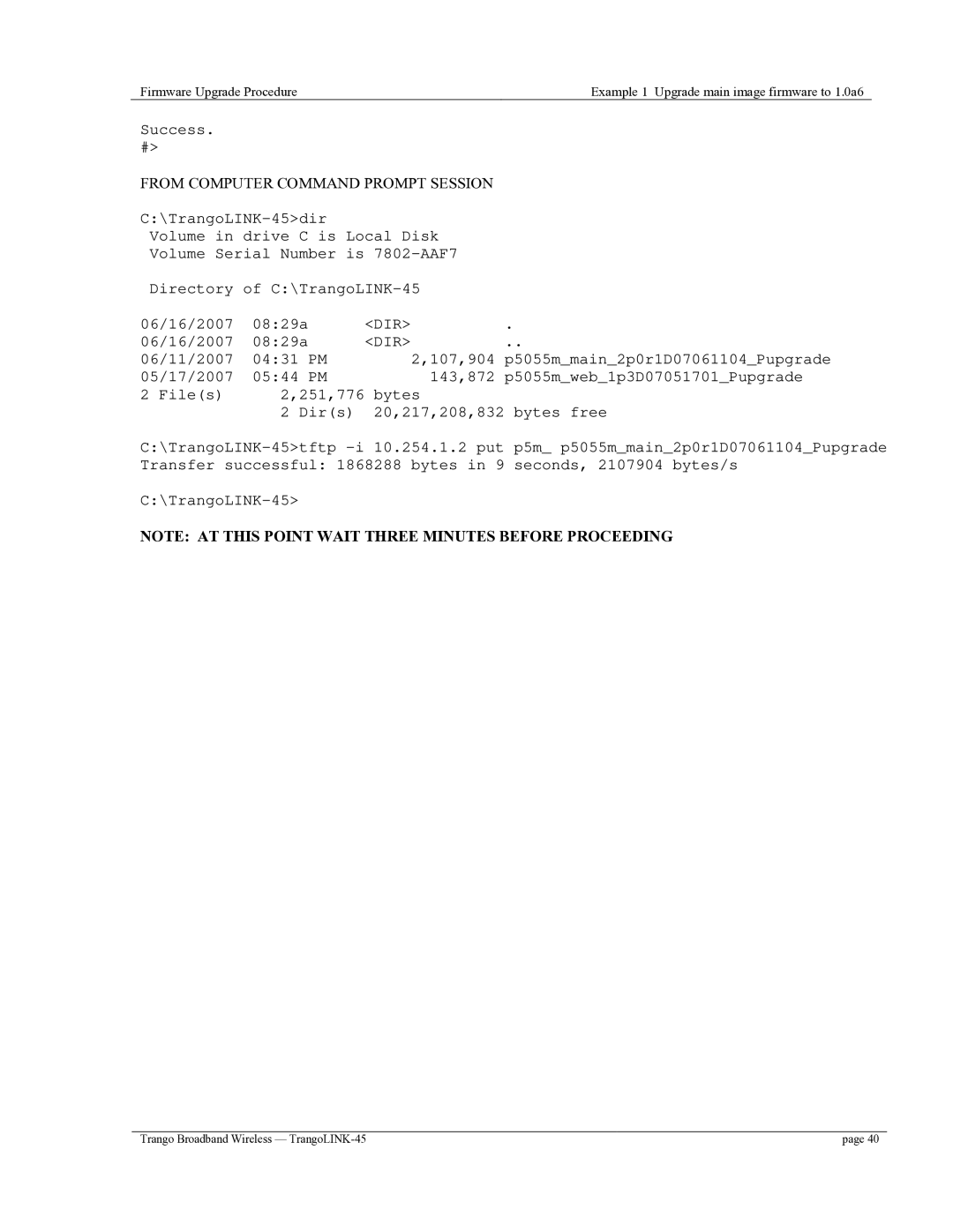 Trango Broadband TrangoLINK-45TM user manual From Computer Command Prompt Session 