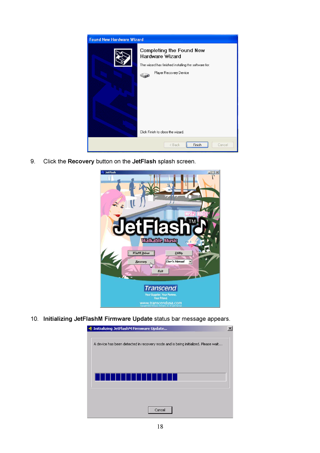 Transcend Information 128 user manual Click the Recovery button on the JetFlash splash screen 