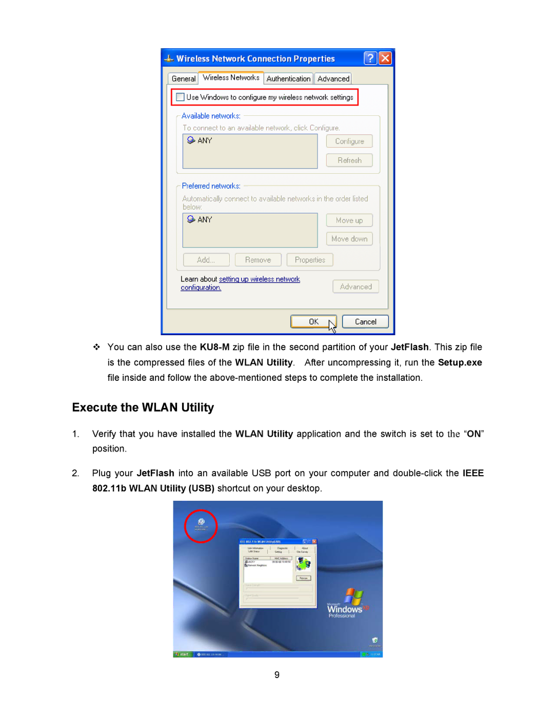 Transcend Information 128MB-256MB JetFlash user manual Execute the Wlan Utility 