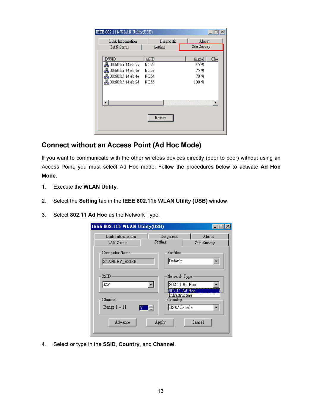 Transcend Information 128MB-256MB JetFlash user manual Connect without an Access Point Ad Hoc Mode 