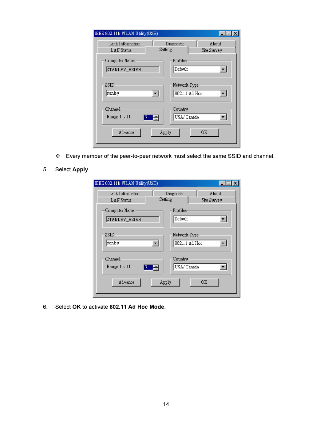 Transcend Information 128MB-256MB JetFlash user manual Select OK to activate 802.11 Ad Hoc Mode 