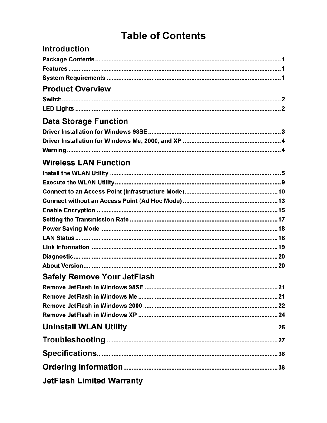 Transcend Information 128MB-256MB JetFlash user manual Table of Contents 