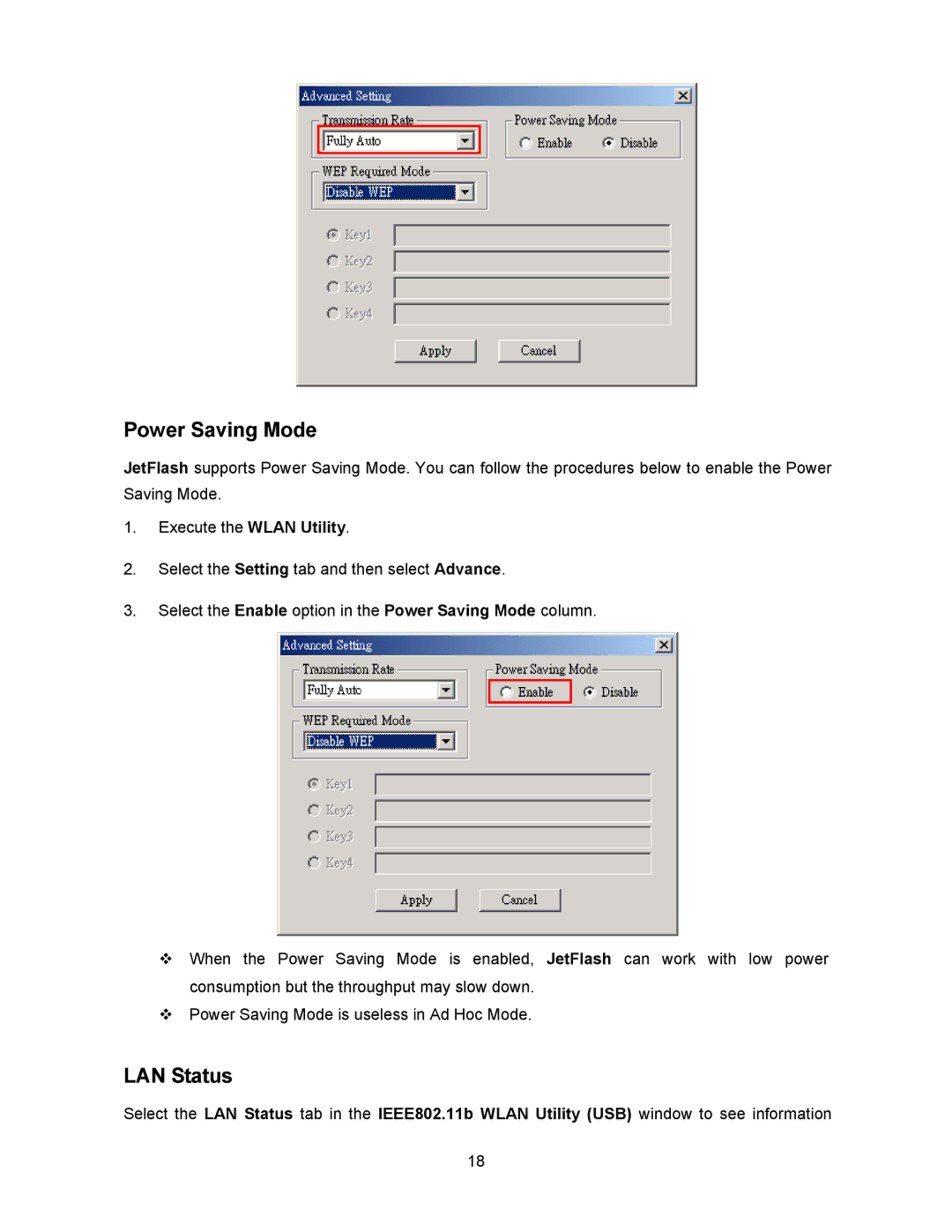 Transcend Information 128MB-256MB JetFlash user manual Power Saving Mode, LAN Status 