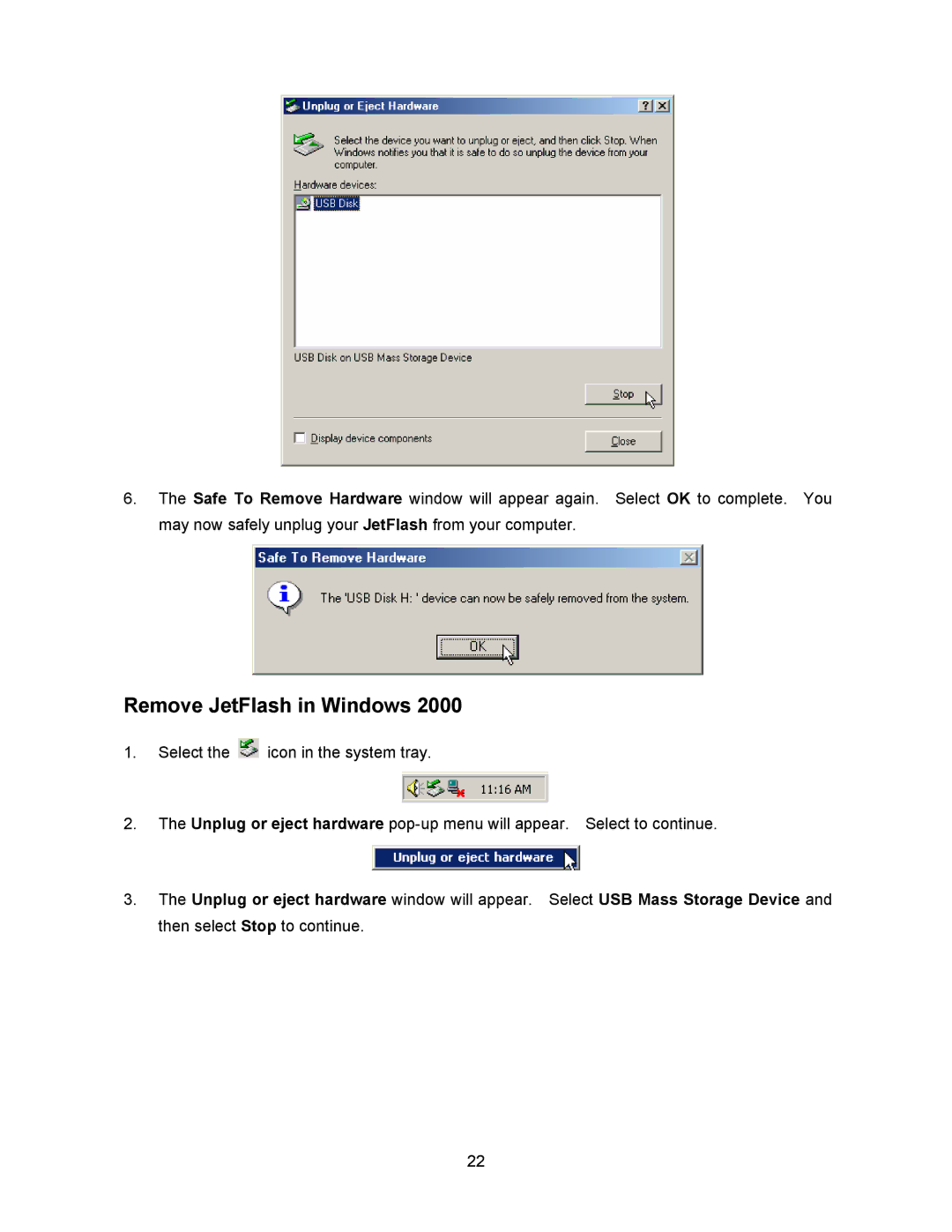 Transcend Information 128MB-256MB JetFlash user manual Remove JetFlash in Windows 