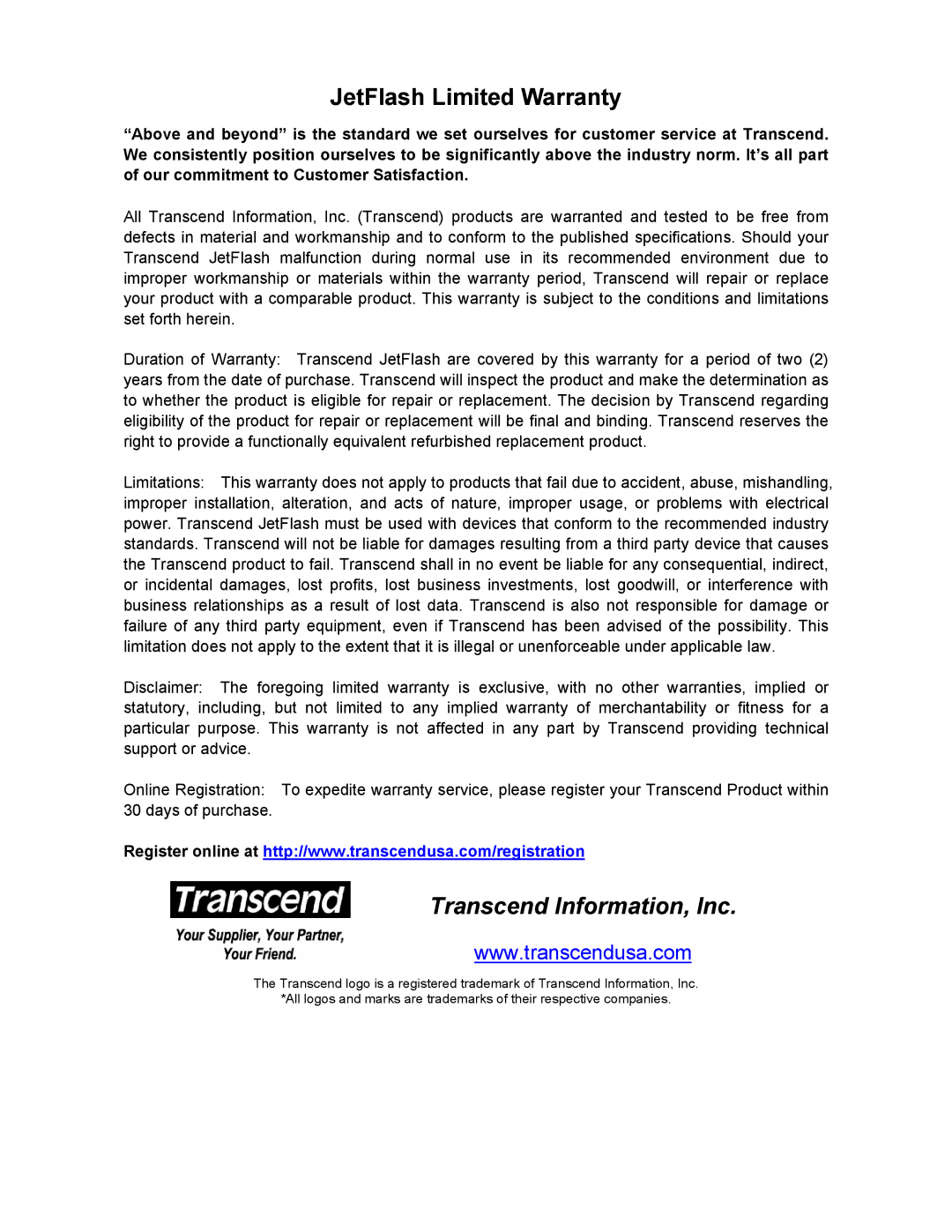 Transcend Information 128MB-256MB JetFlash user manual Transcend Information, Inc 