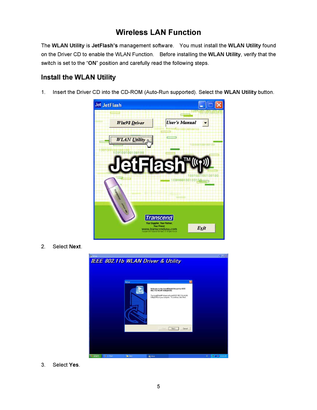 Transcend Information 128MB-256MB JetFlash user manual Install the Wlan Utility 