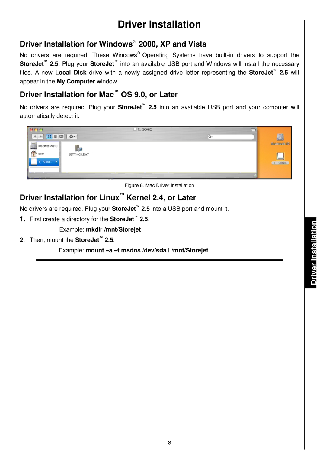 Transcend Information 25 user manual Driver Installation for Windows 2000, XP and Vista 