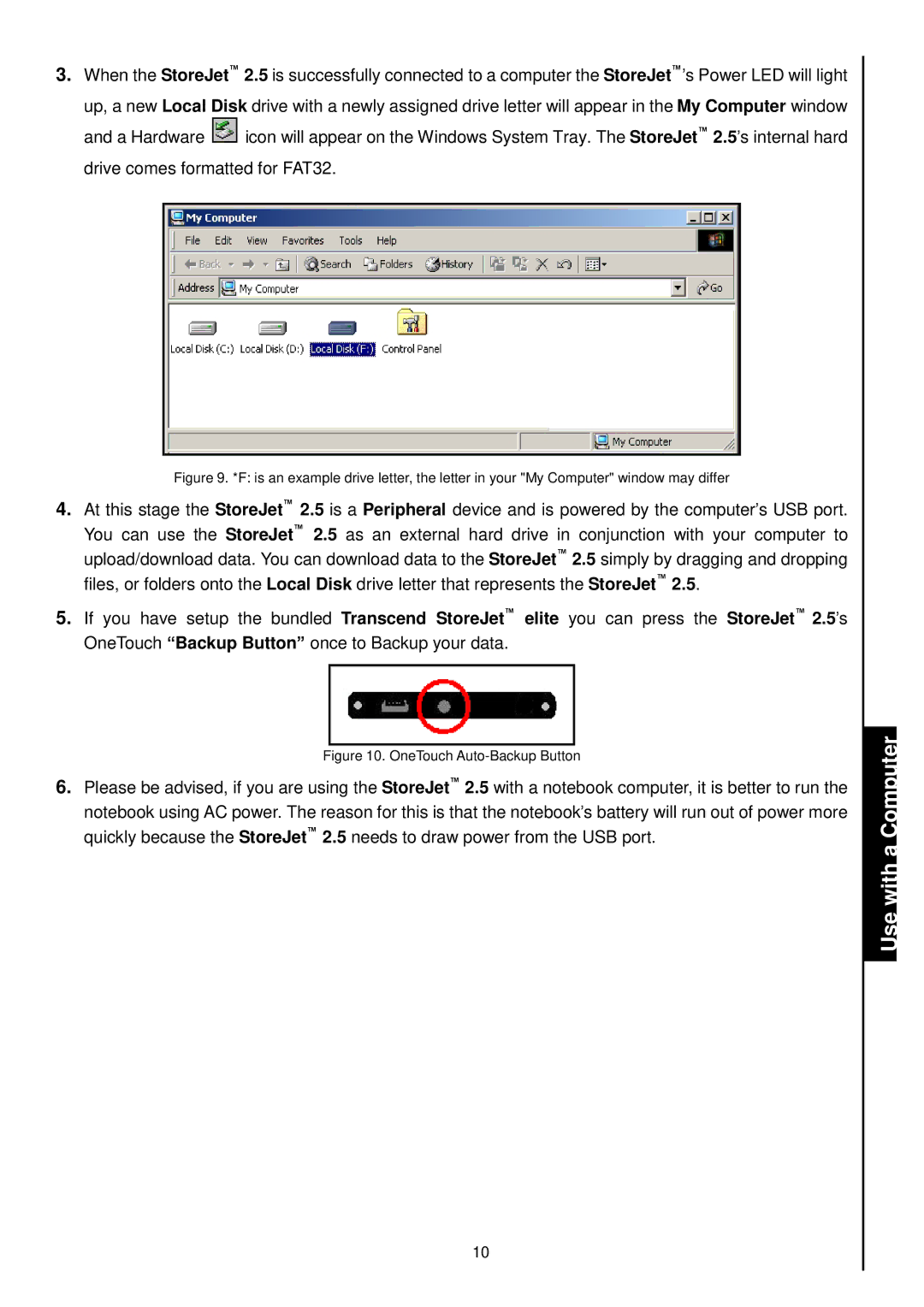 Transcend Information 25 user manual OneTouch Auto-Backup Button 