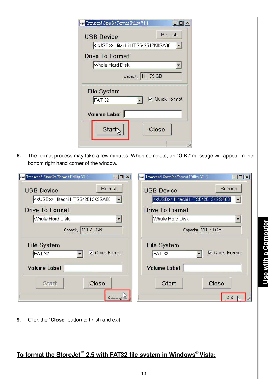 Transcend Information 25 user manual Use with a Computer 