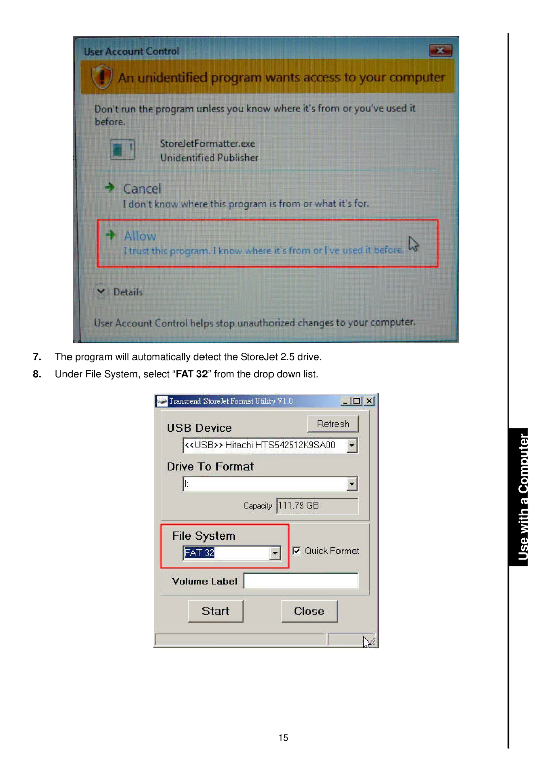 Transcend Information 25 user manual Use with a Computer 