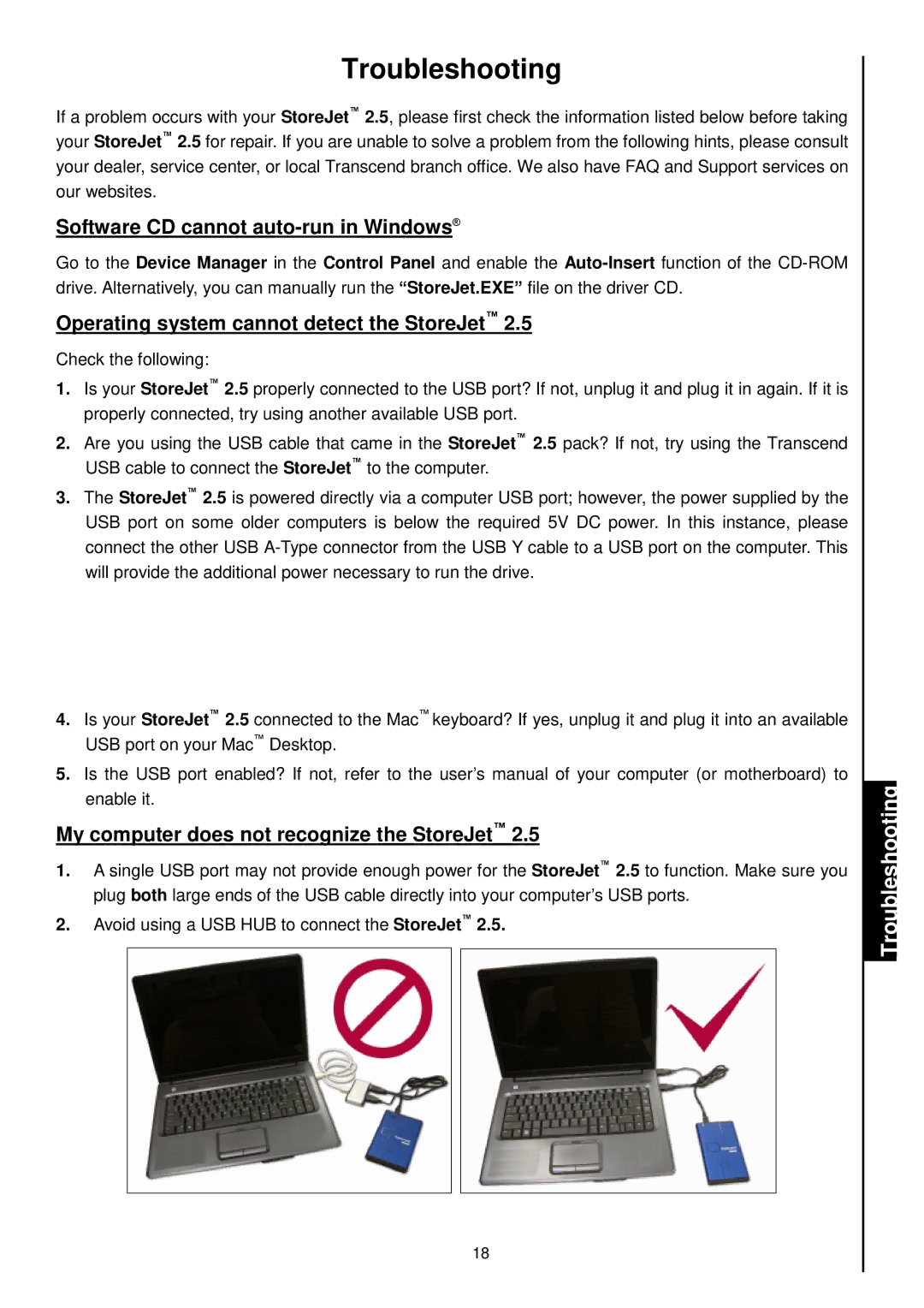 Transcend Information 25 user manual Troubleshooting 