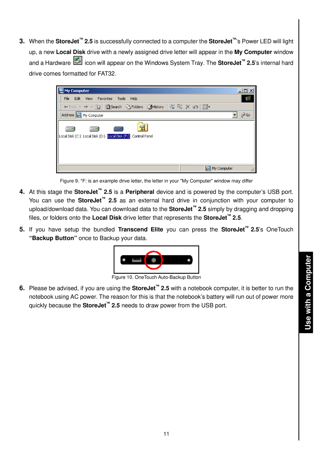 Transcend Information 2.5 user manual OneTouch Auto-Backup Button 