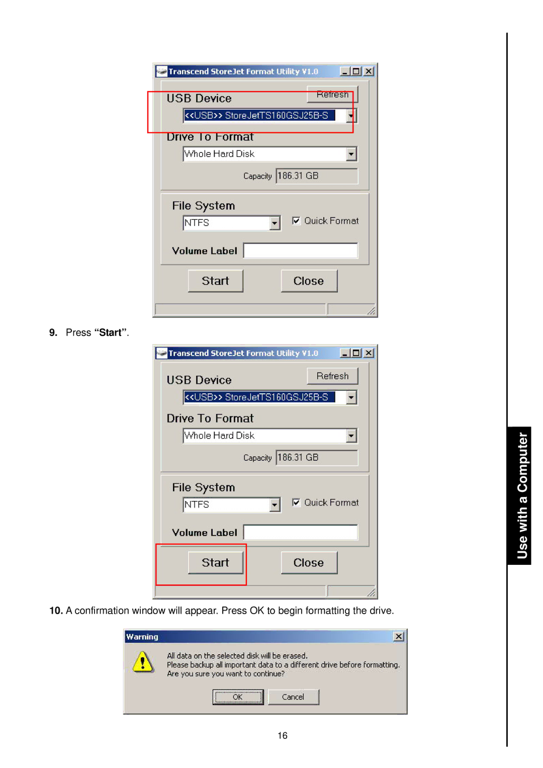 Transcend Information 2.5 user manual Press Start 