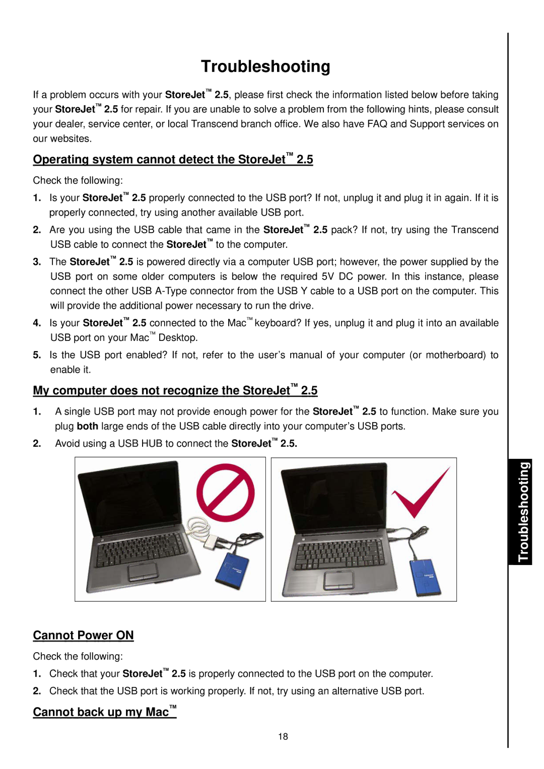 Transcend Information 2.5 user manual Troubleshooting 