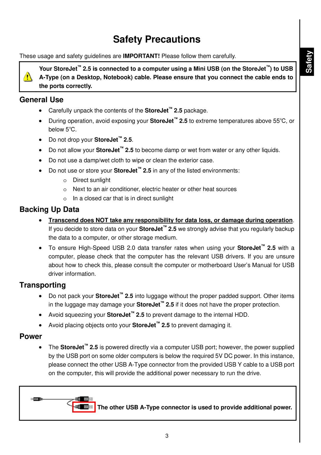 Transcend Information 2.5 user manual Safety Precautions 