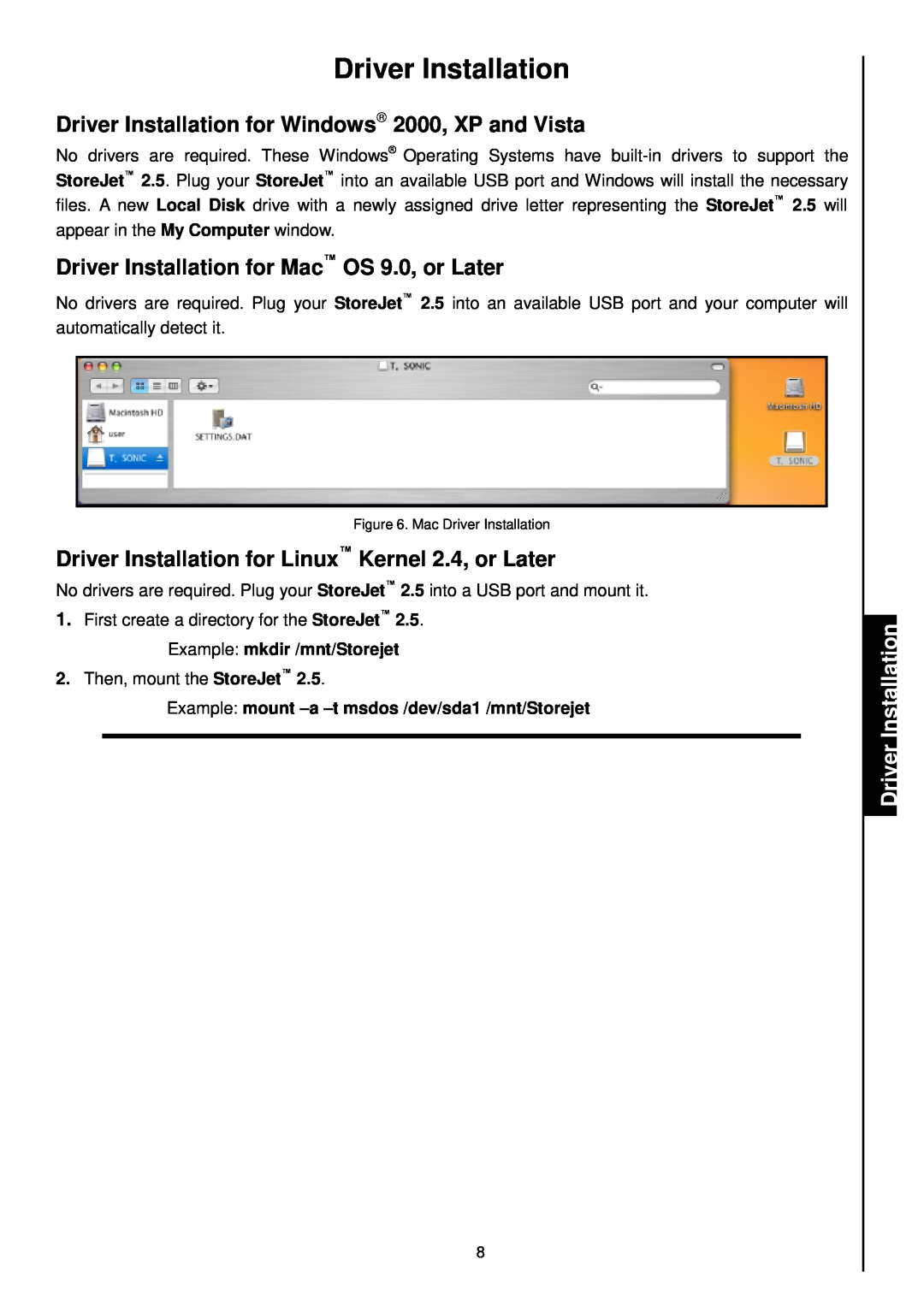 Transcend Information 25 user manual Driver Installation for Windows 2000, XP and Vista 