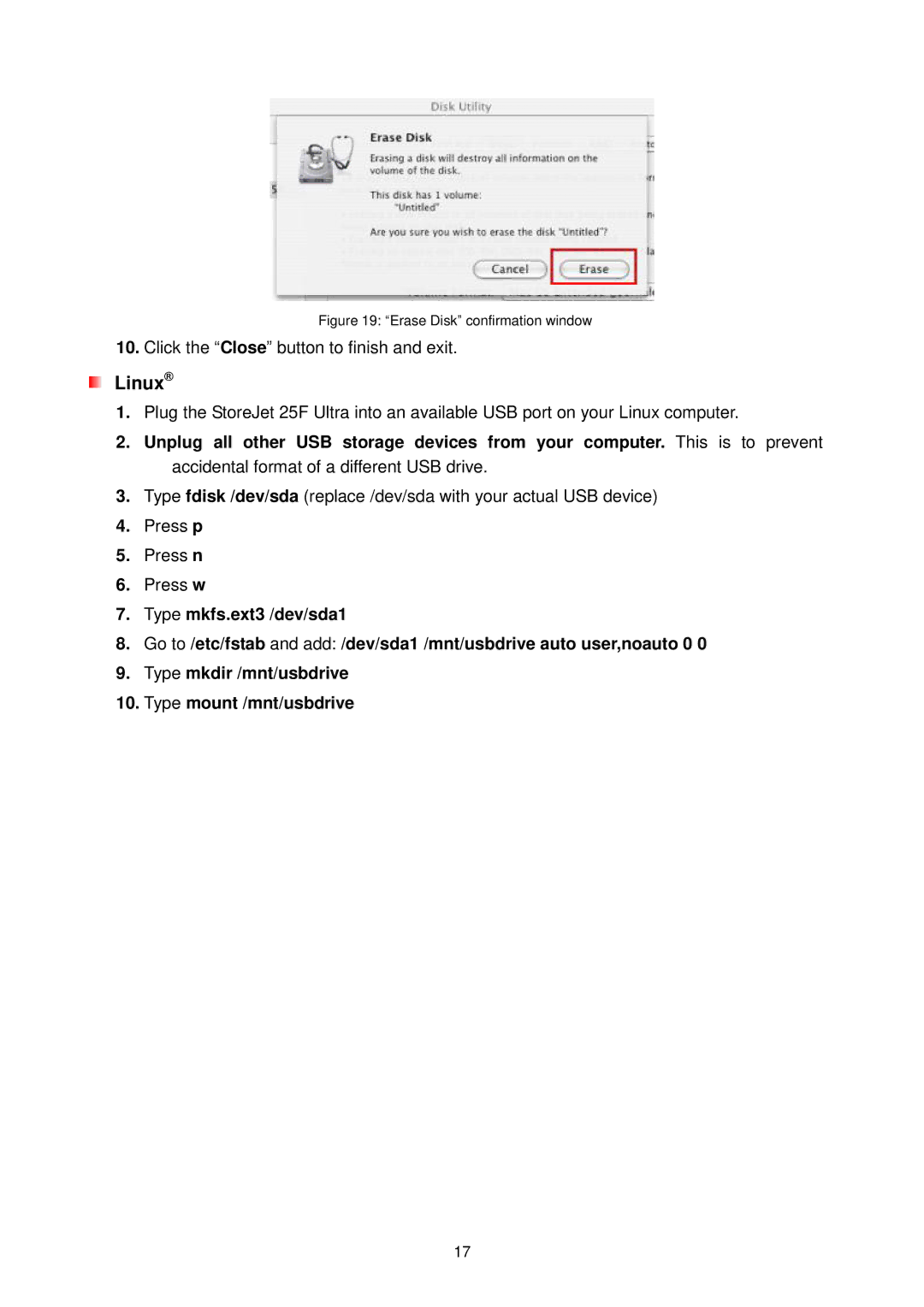 Transcend Information 25F user manual Erase Disk confirmation window 