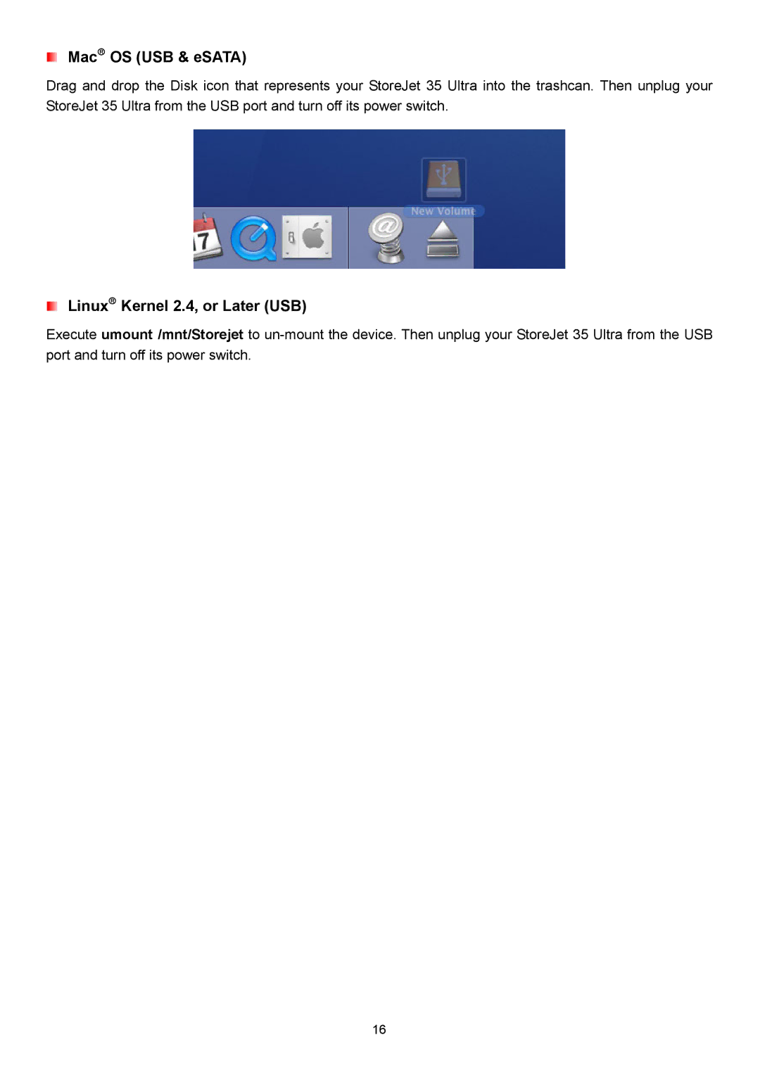Transcend Information 35 Ultra user manual Mac→ OS USB & eSATA, Linux→ Kernel 2.4, or Later USB 
