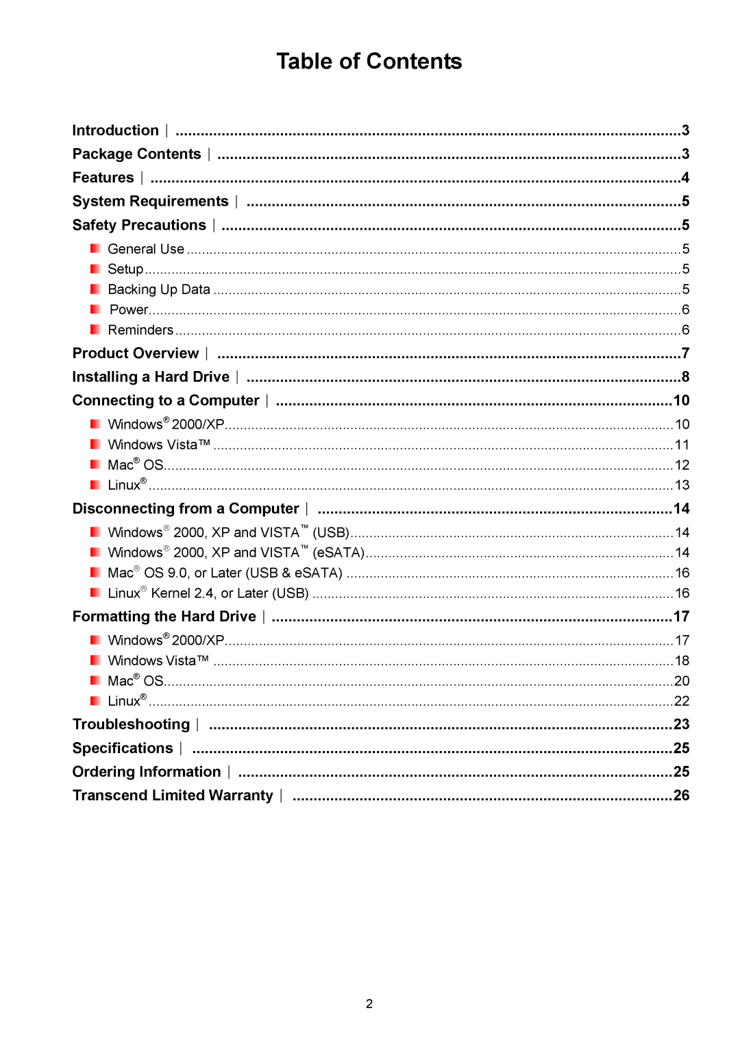 Transcend Information 35 Ultra user manual Table of Contents 