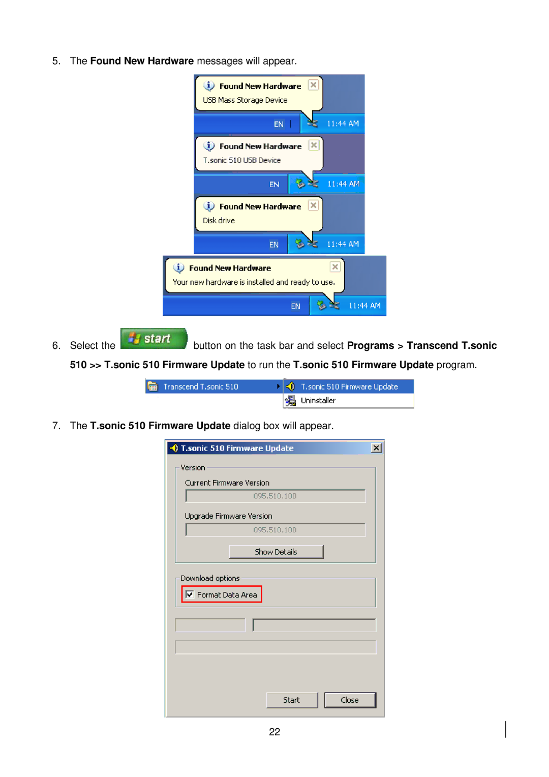 Transcend Information user manual T.sonic 510 Firmware Update dialog box will appear 