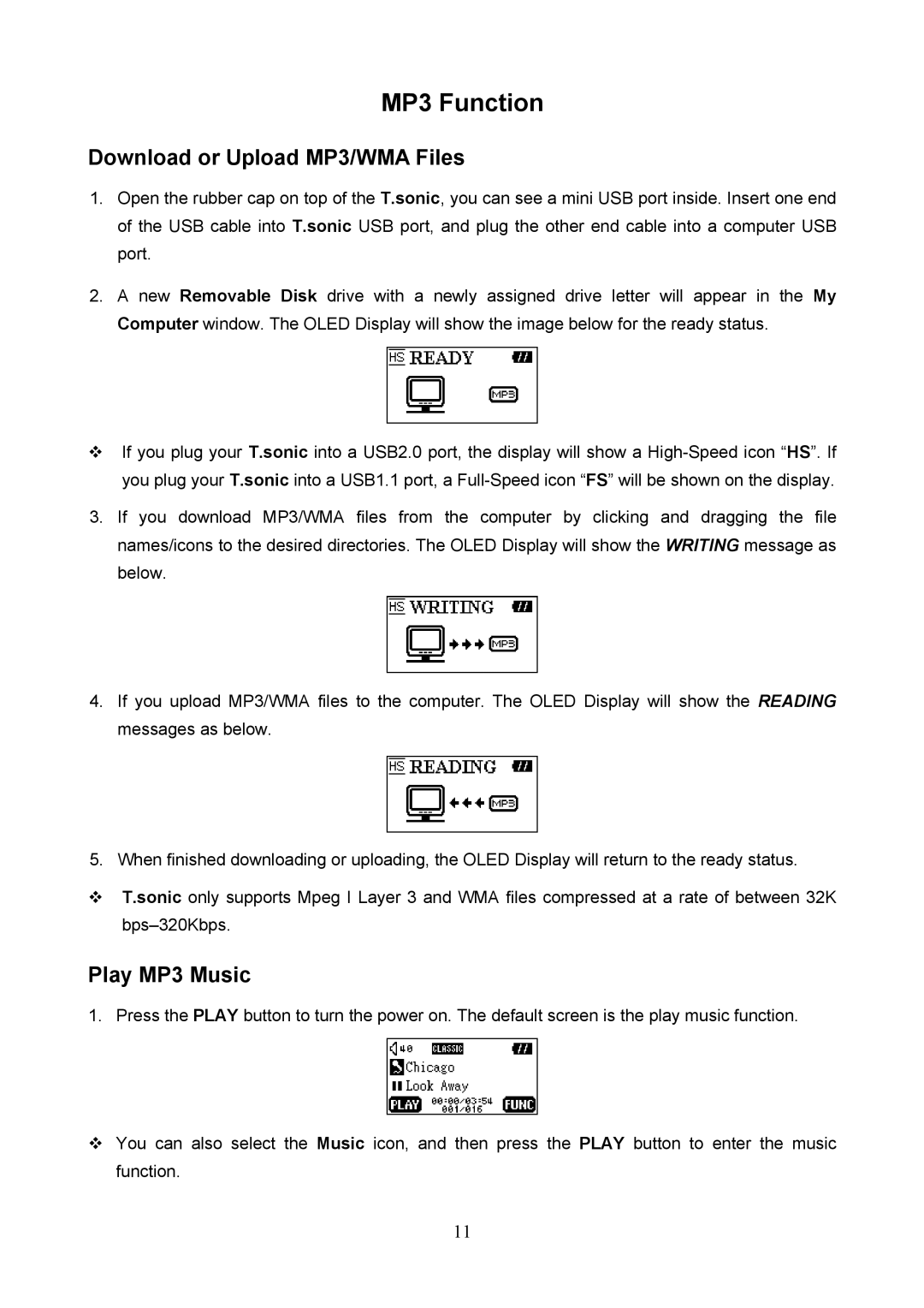 Transcend Information 610, 612 user manual MP3 Function, Download or Upload MP3/WMA Files, Play MP3 Music 