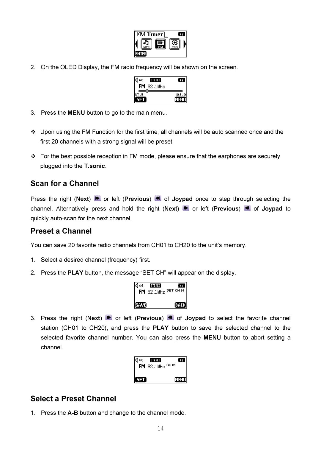 Transcend Information 612, 610 user manual Scan for a Channel, Preset a Channel, Select a Preset Channel 