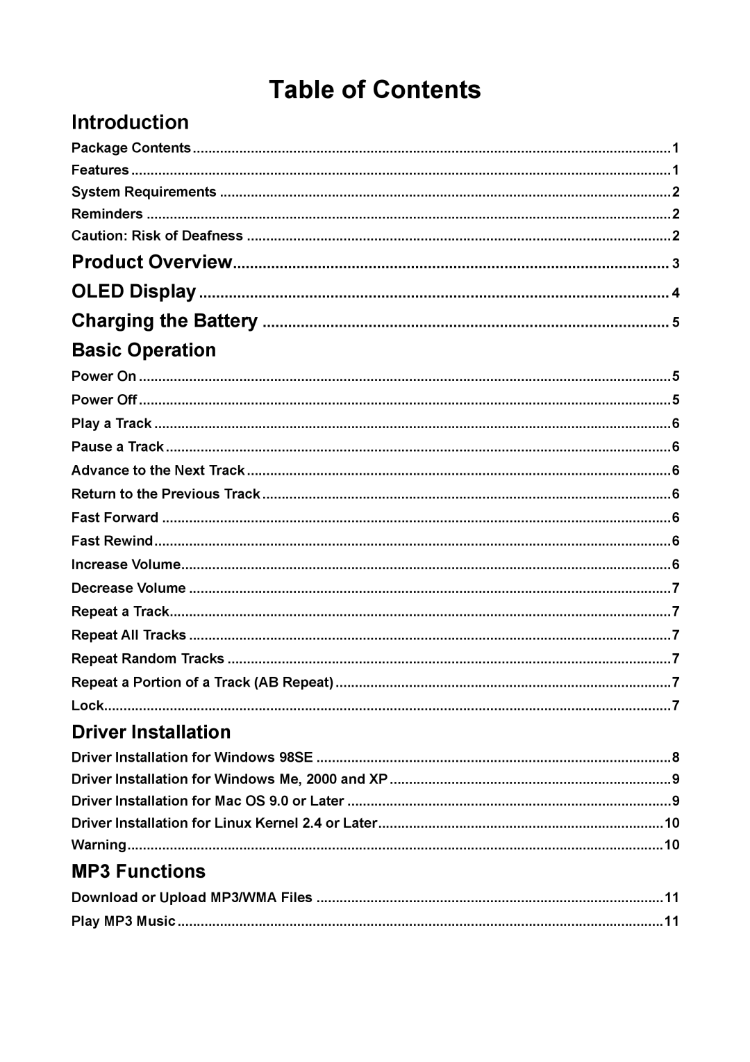 Transcend Information 610, 612 user manual Table of Contents 