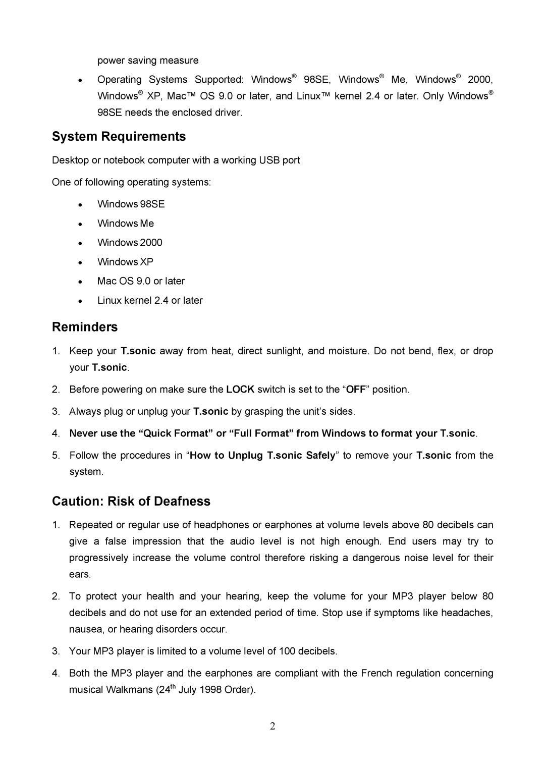 Transcend Information 612, 610 user manual System Requirements, Reminders 