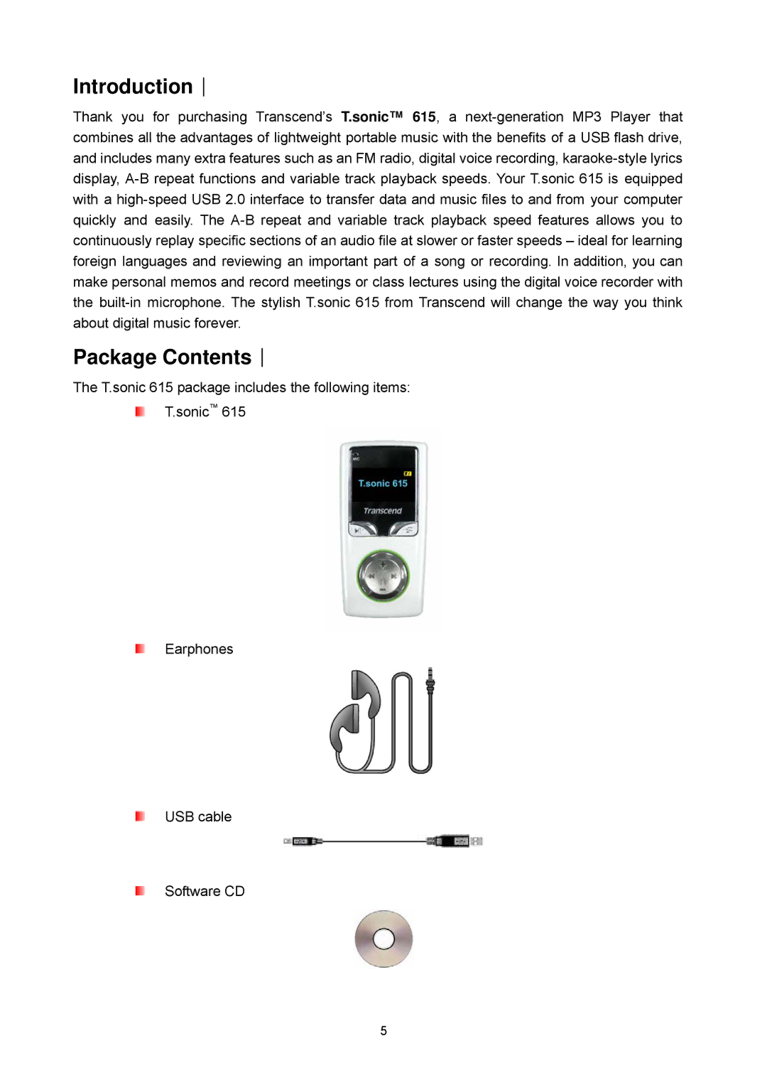 Transcend Information 615 user manual Introduction︱, Package Contents︱ 