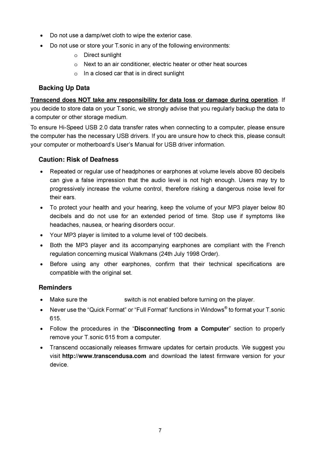 Transcend Information 615 user manual Backing Up Data 