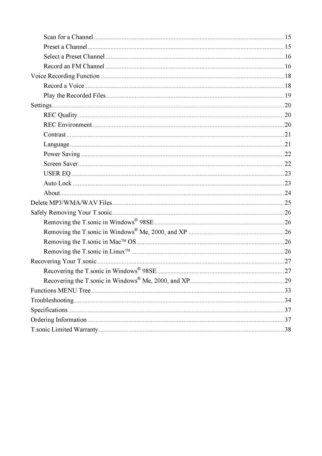 Transcend Information 620 user manual User EQ 