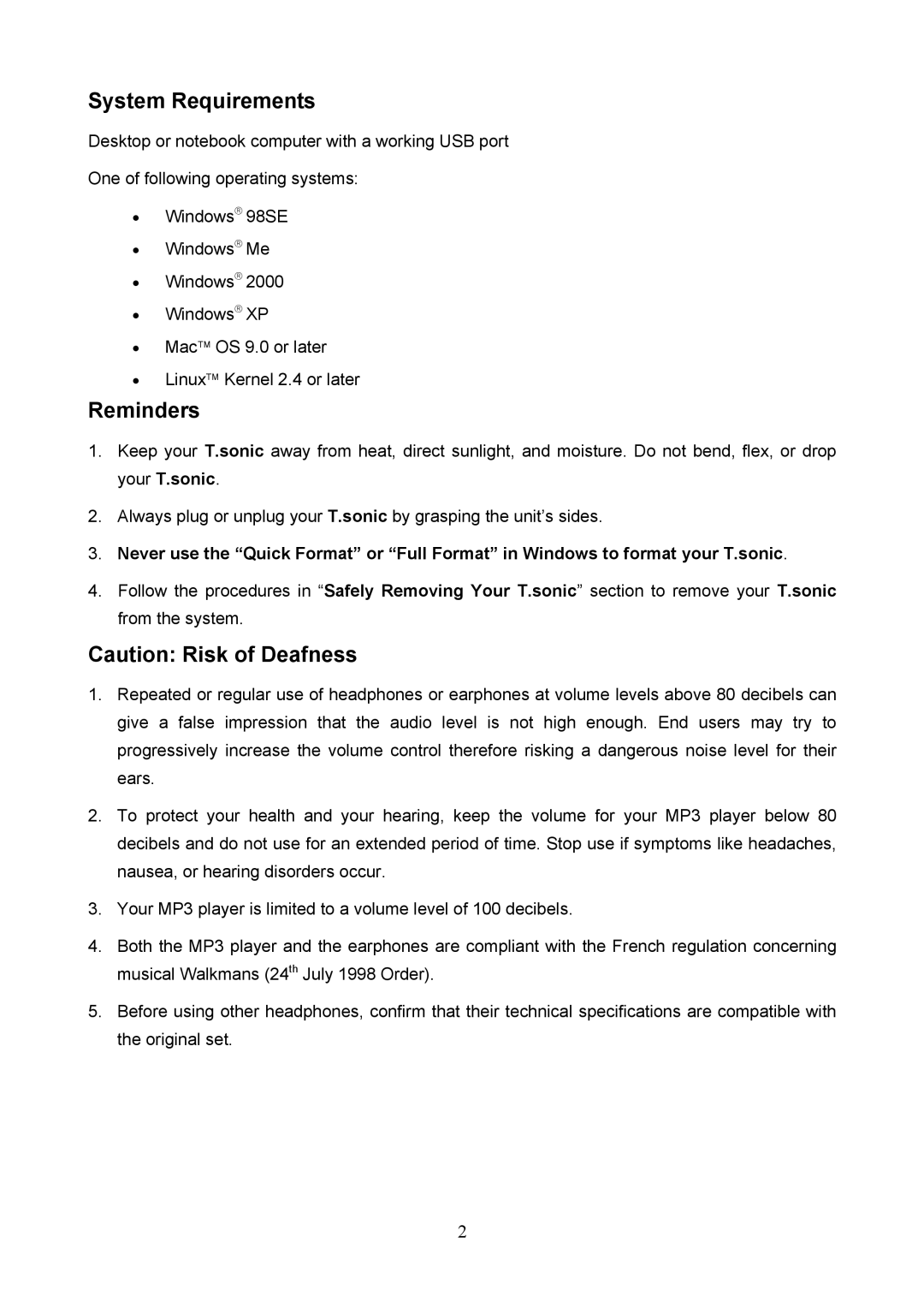 Transcend Information 620 user manual System Requirements, Reminders 