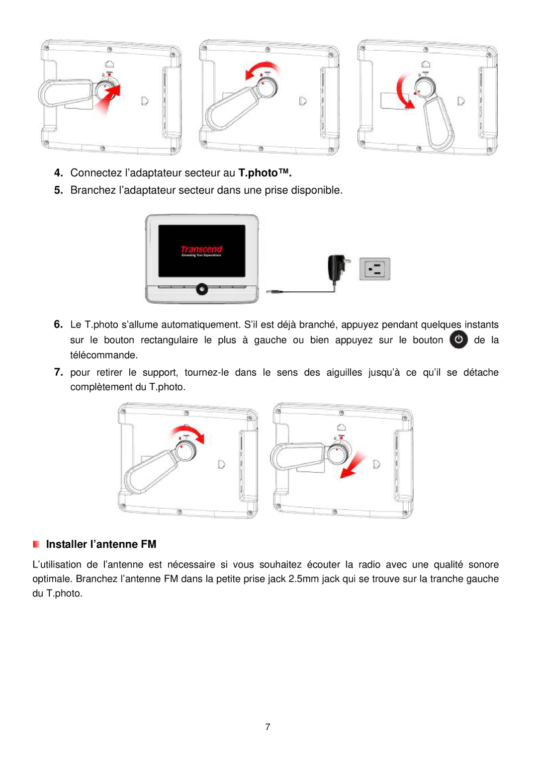 Transcend Information 720 manual Installer l’antenne FM 