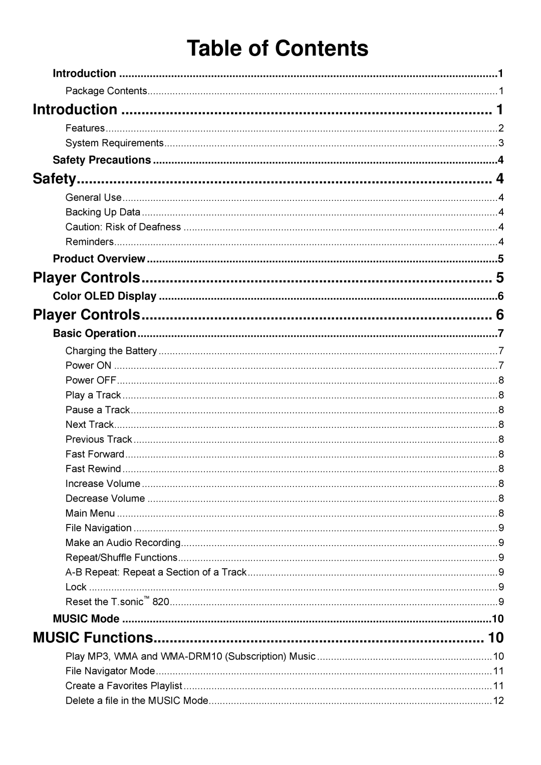 Transcend Information 820 user manual Table of Contents 