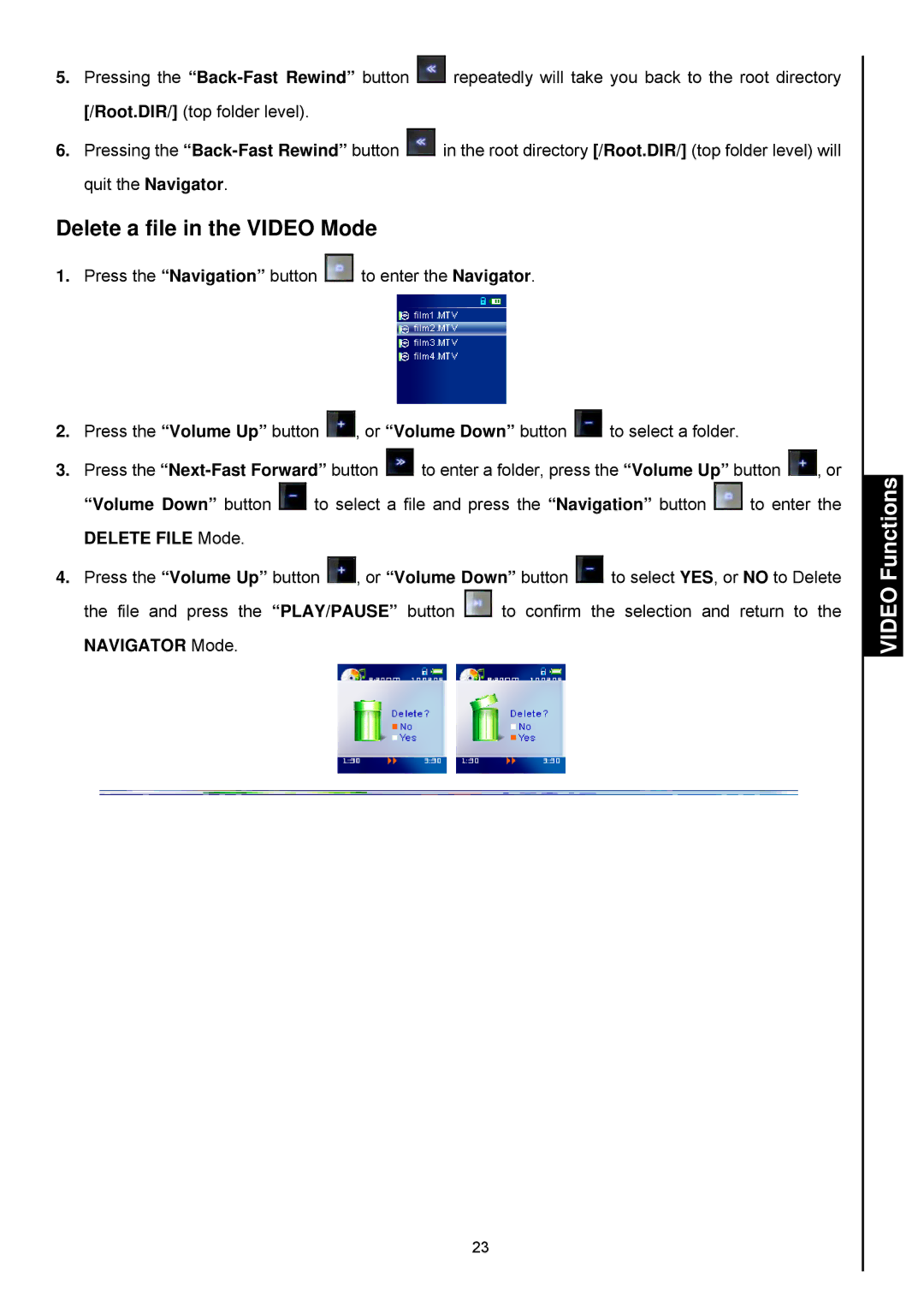 Transcend Information 820 user manual Delete a file in the Video Mode 