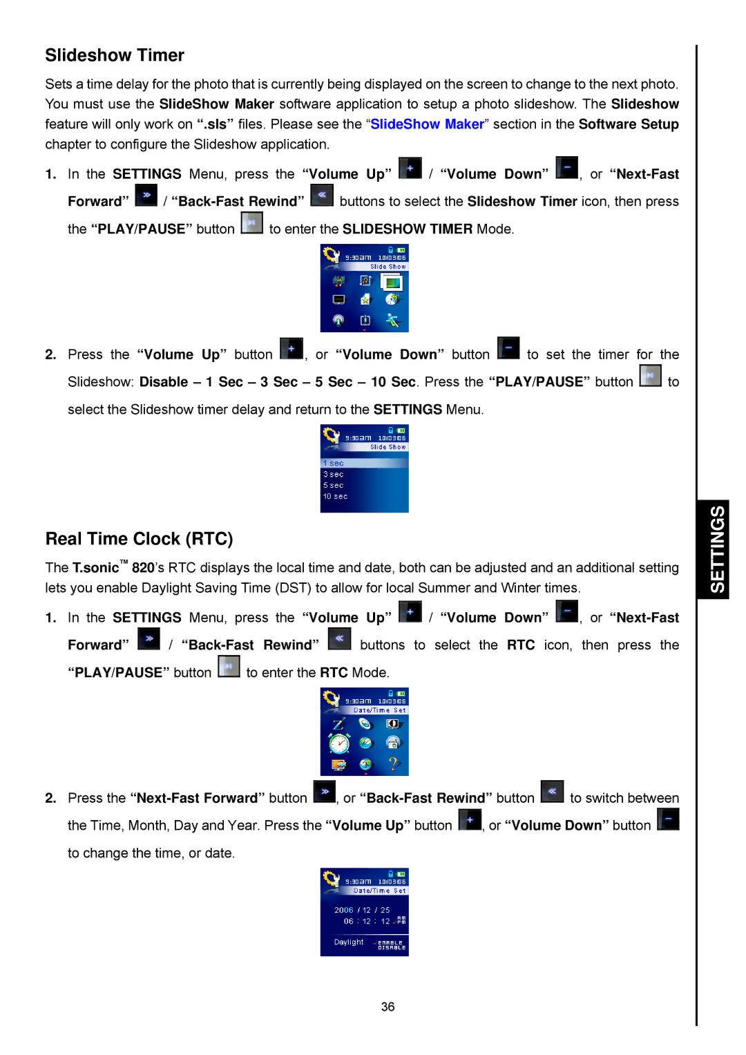 Transcend Information 820 user manual Slideshow Timer, Real Time Clock RTC 