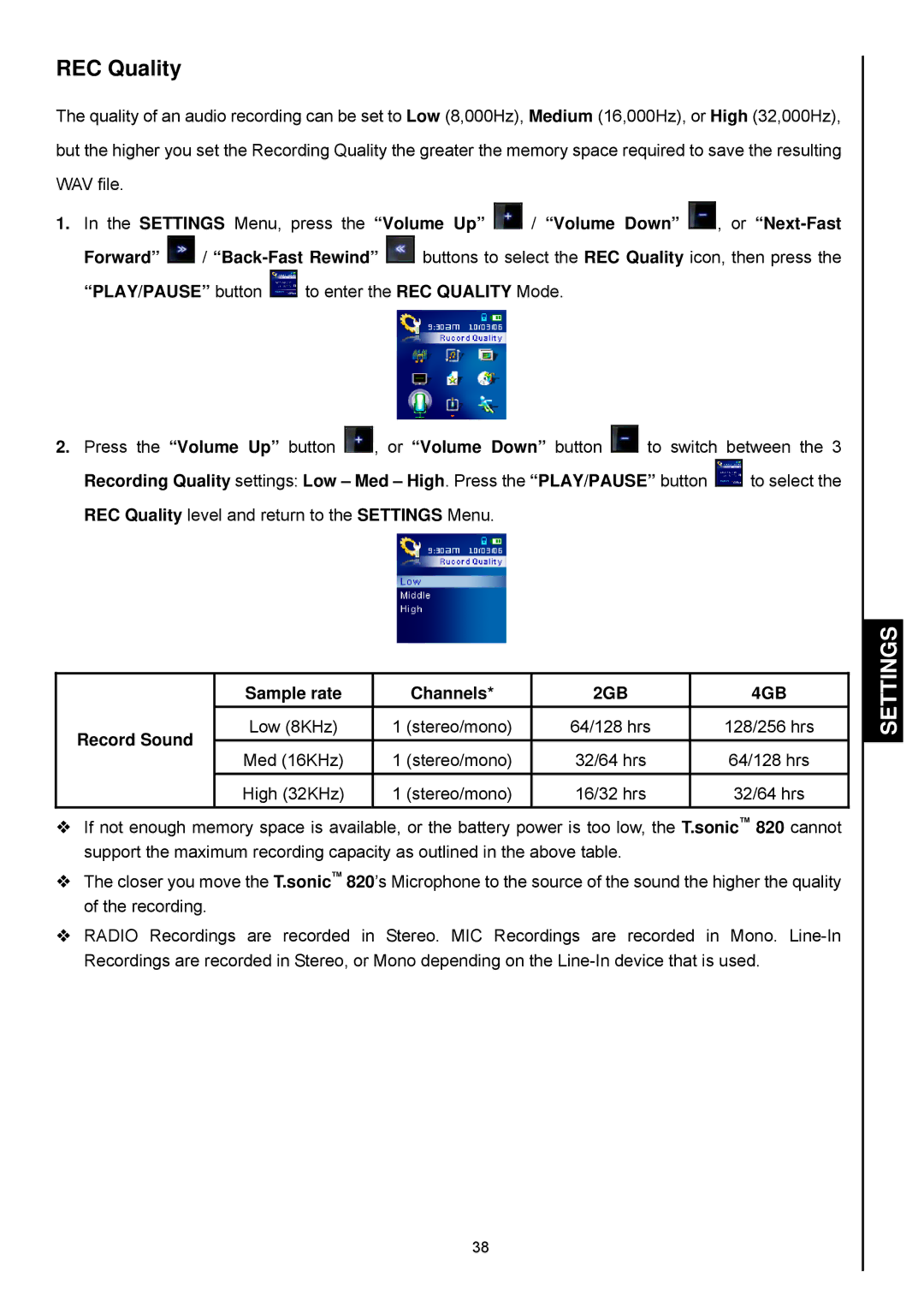 Transcend Information 820 user manual REC Quality 