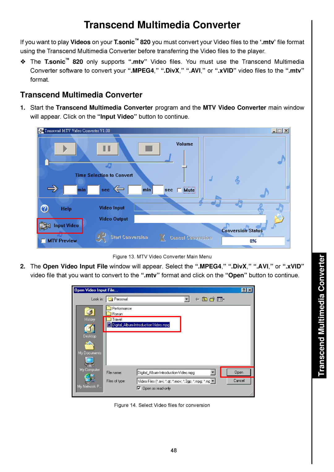 Transcend Information 820 user manual Transcend Multimedia Converter 