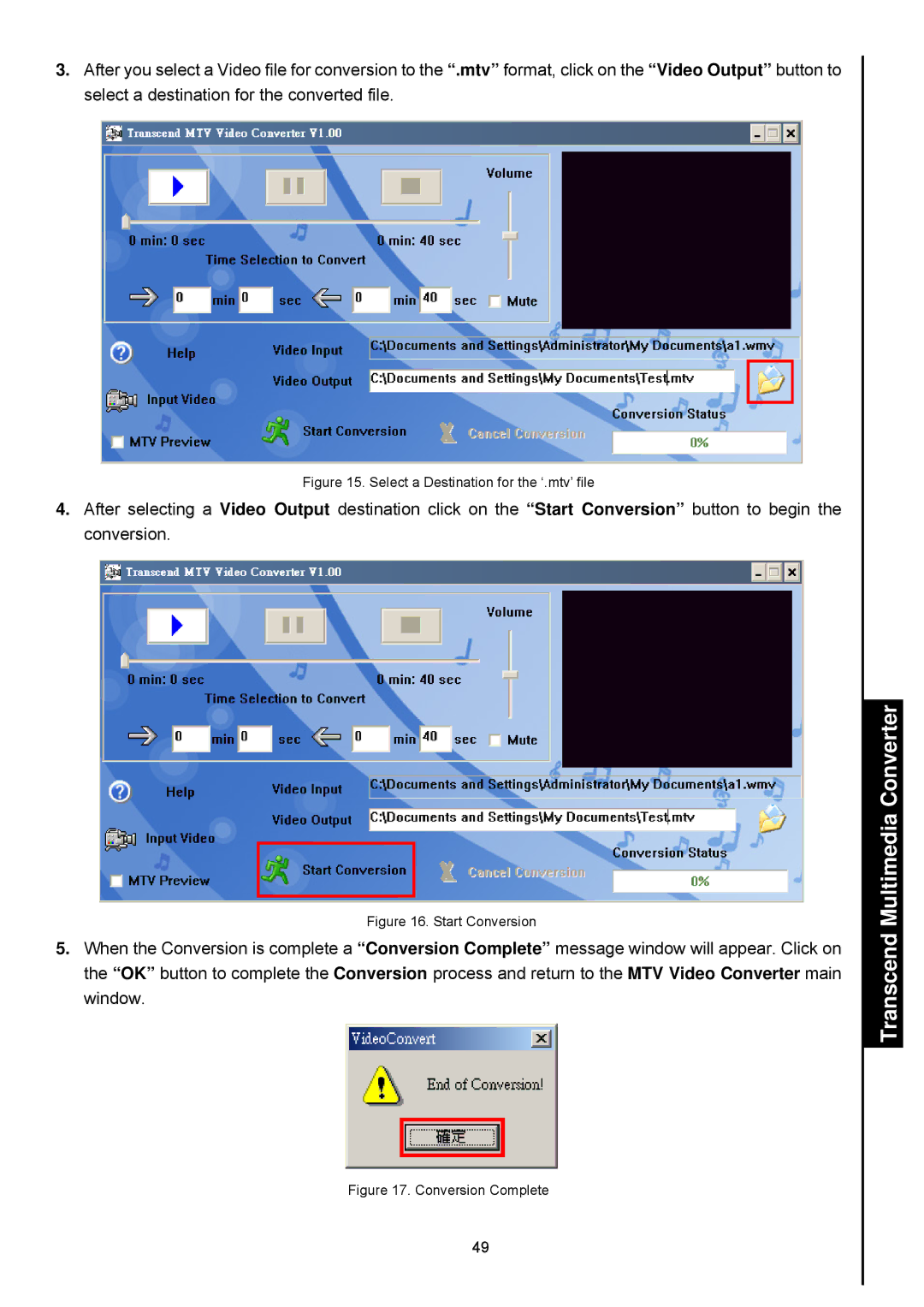 Transcend Information 820 user manual Select a Destination for the ‘.mtv’ file 