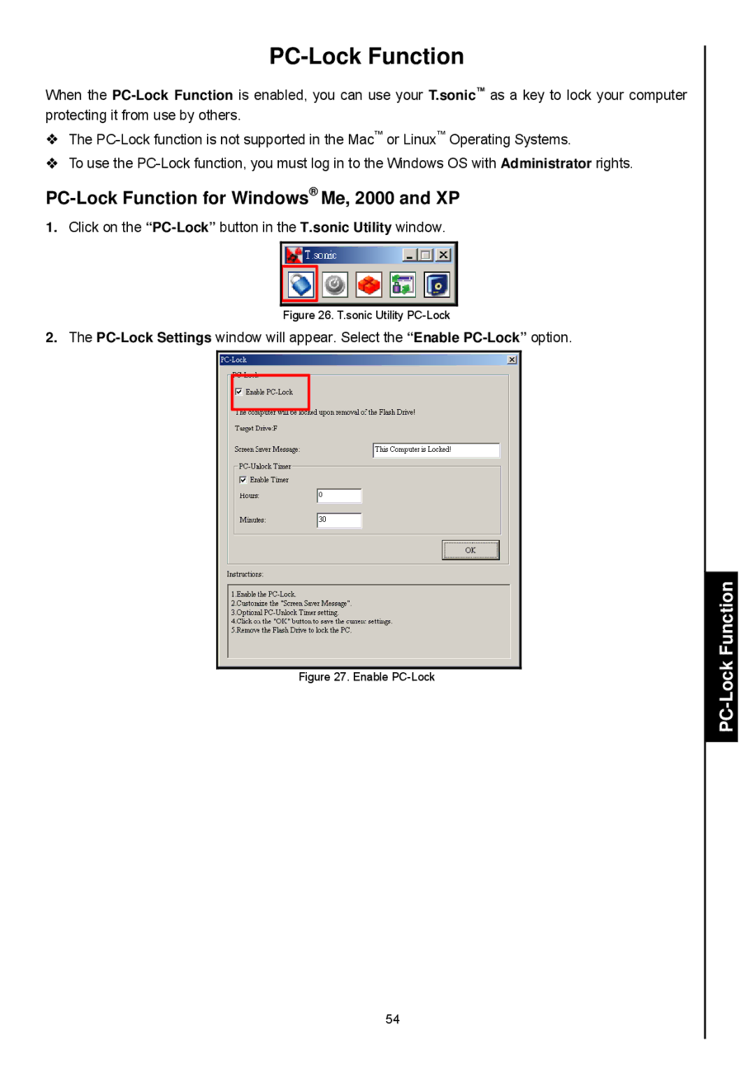 Transcend Information 820 user manual PC-Lock Function for Windows Me, 2000 and XP 