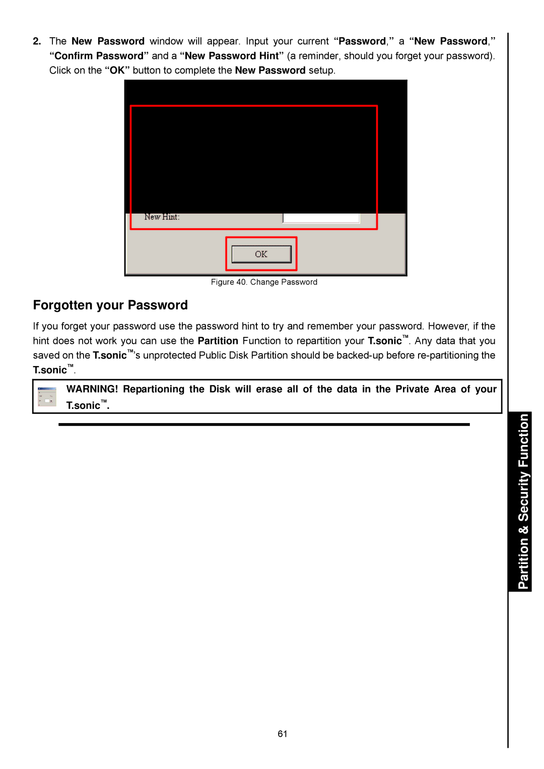 Transcend Information 820 user manual Forgotten your Password, Change Password 