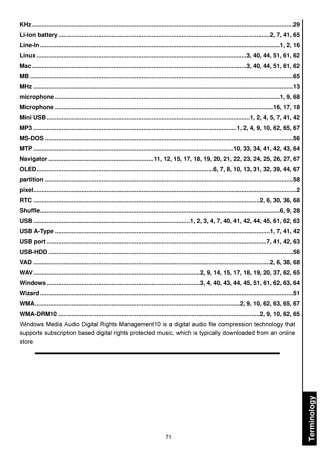 Transcend Information 820 user manual 40, 44, 51, 61 