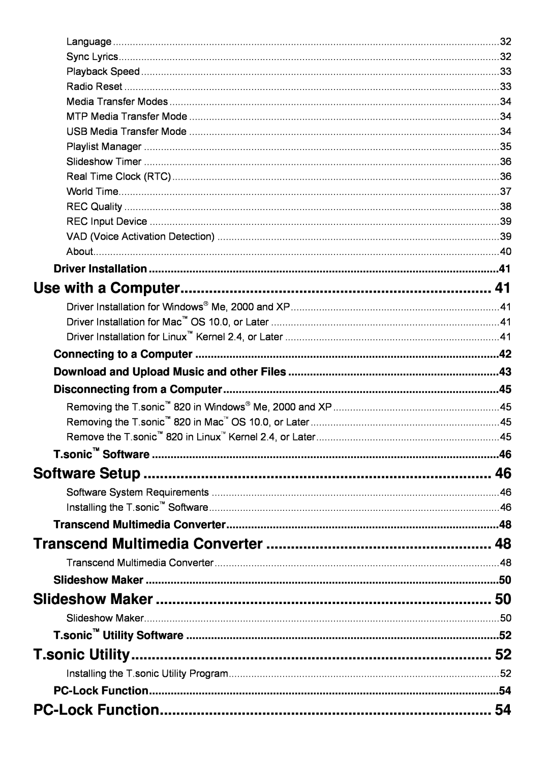 Transcend Information 820 user manual Use with a Computer, Transcend Multimedia Converter, Slideshow Maker, T.sonic Utility 
