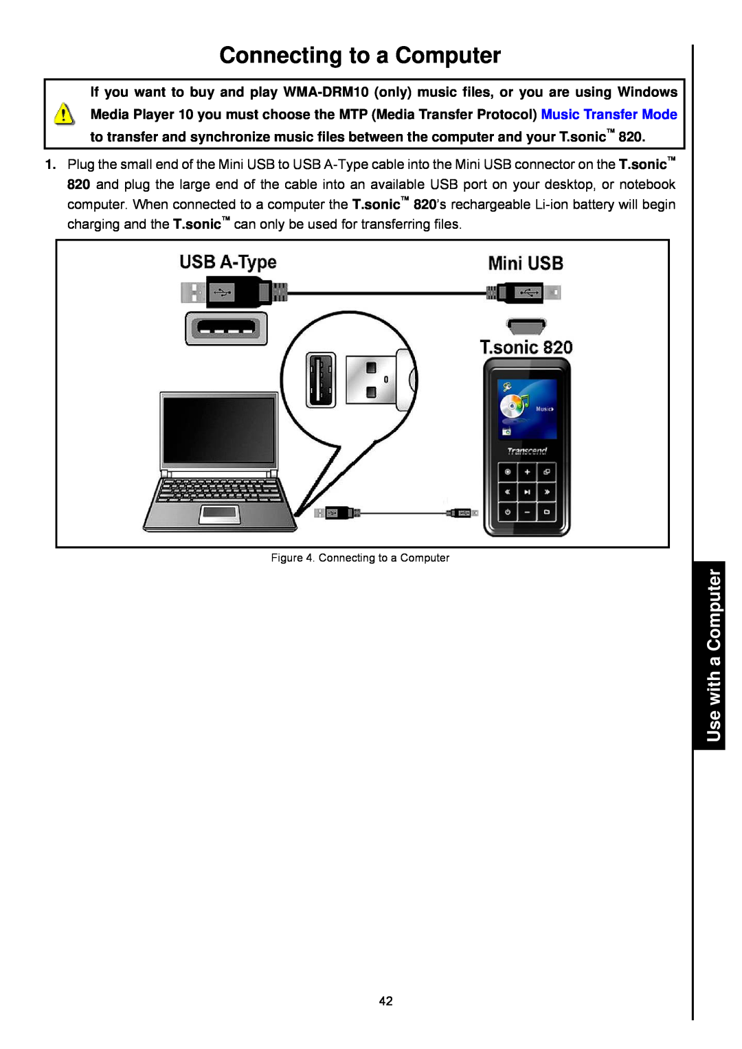 Transcend Information 820 user manual Connecting to a Computer, Use with a Computer 